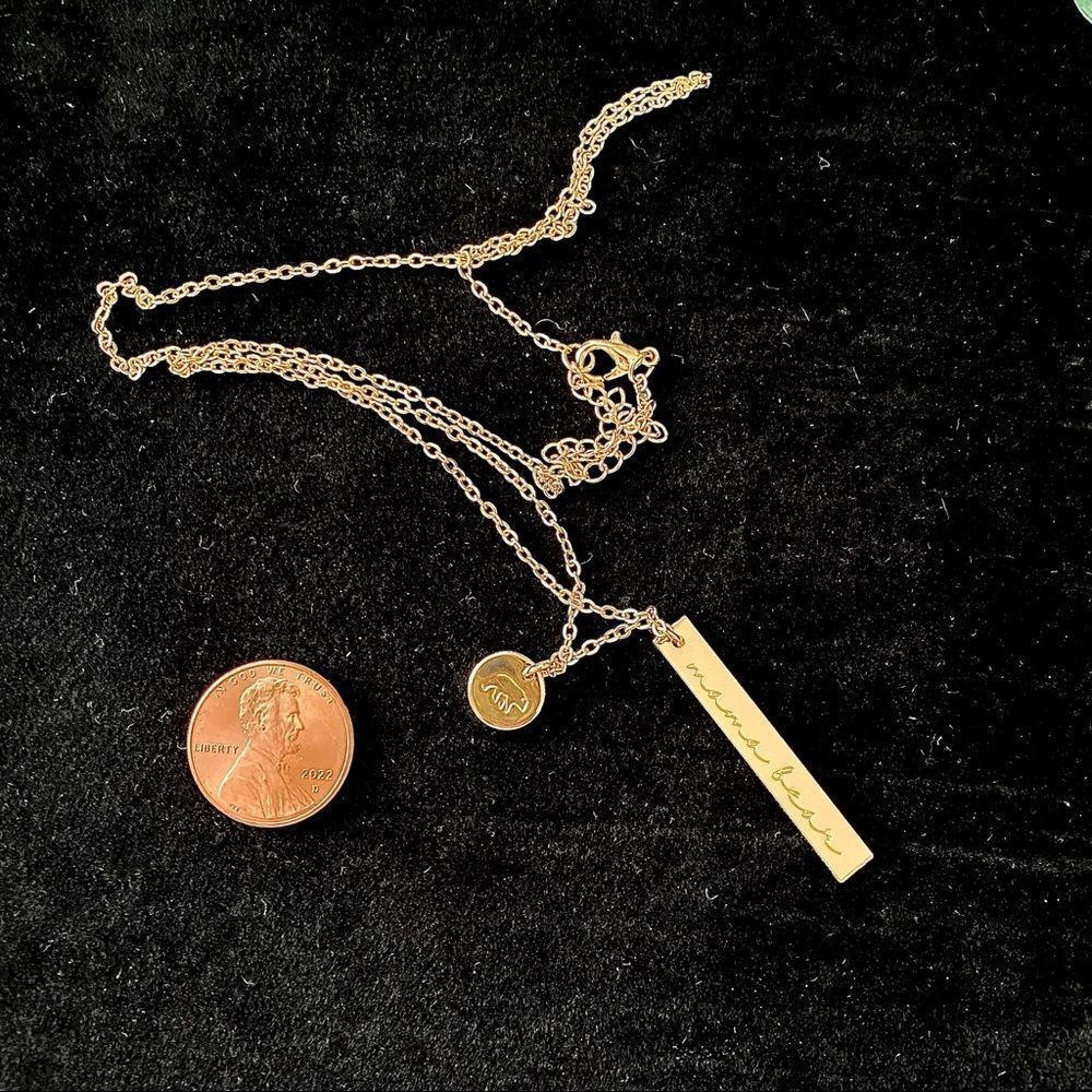 Mama Bear Dainty Two Charm Stamped Gold Charm Necklace NWT - Picture 6 of 10
